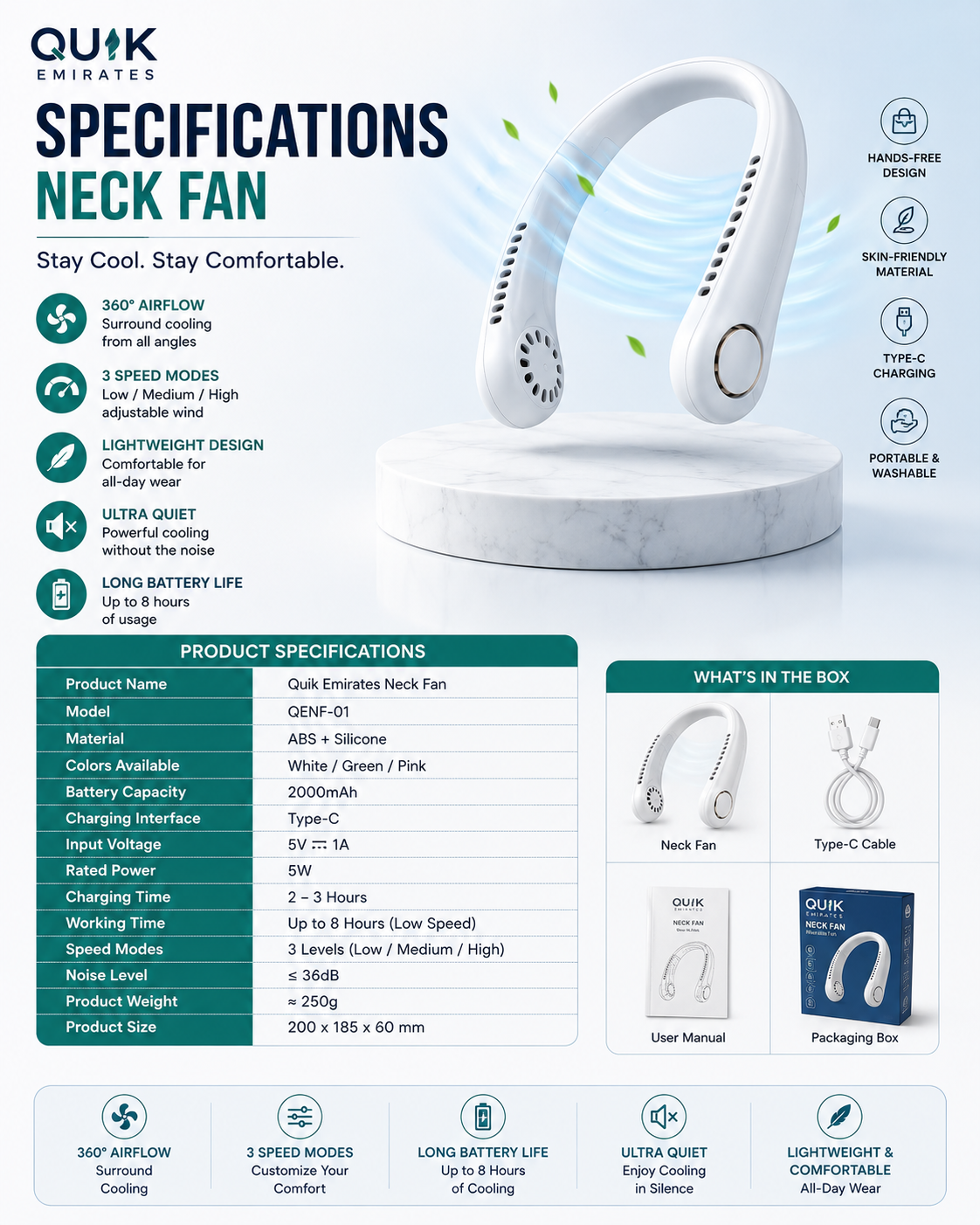 Neck Fan – 360° Cooling Hands-Free Portable Fan