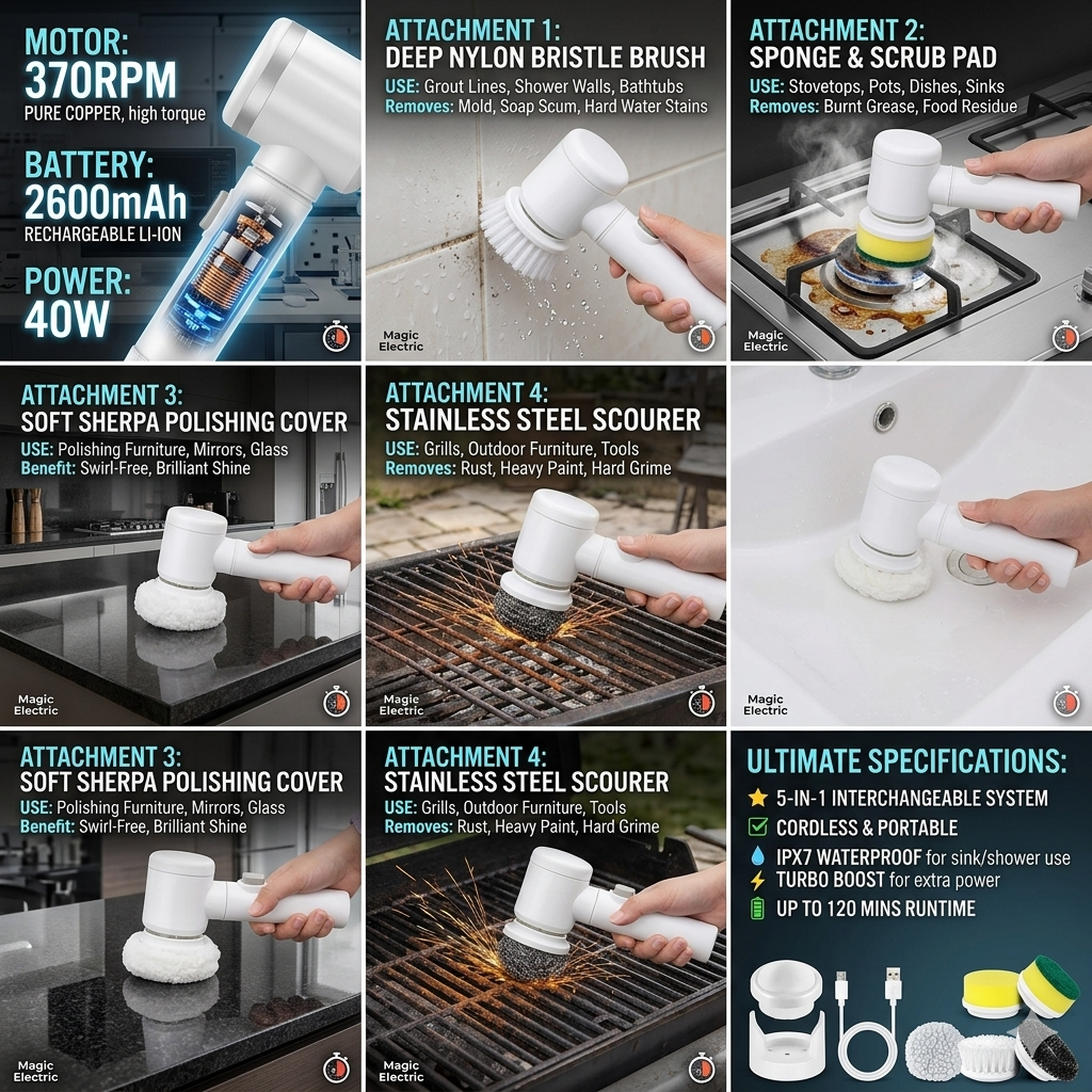 Magic 5-in-1 Electric Power Scrubber: Clean Anything in Seconds! ✨