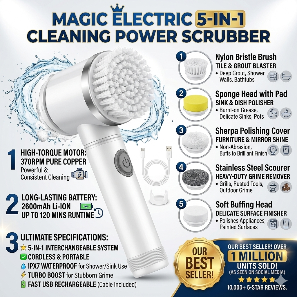 Magic 5-in-1 Electric Power Scrubber: Clean Anything in Seconds! ✨